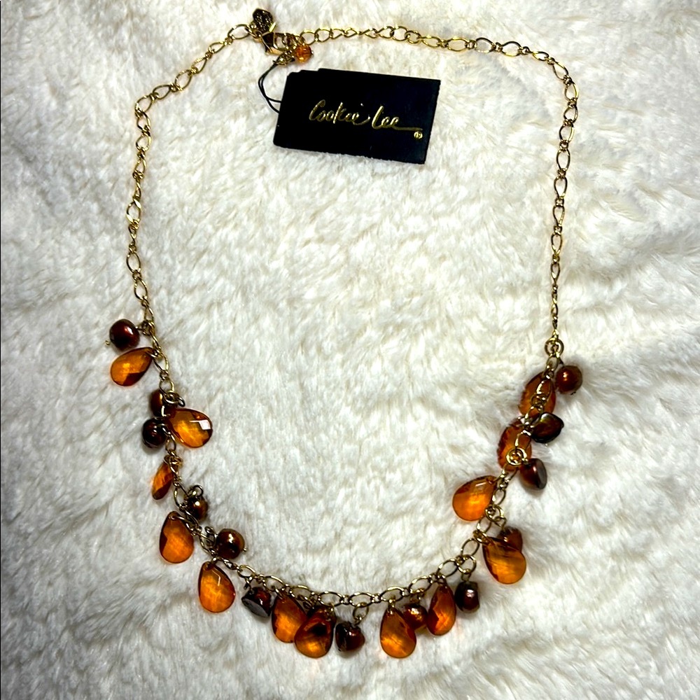 NWT Gold Tone and Brown Necklace: Brand New